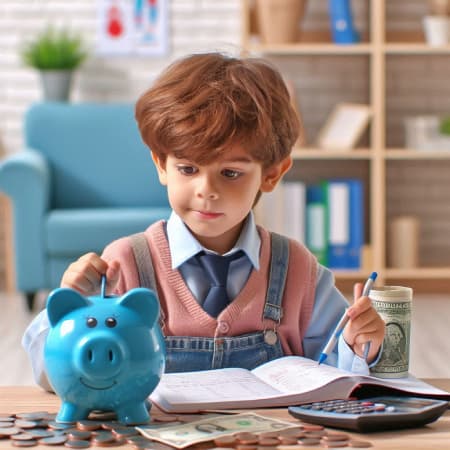 Niño aprendiendo sobre finanzas con una hucha