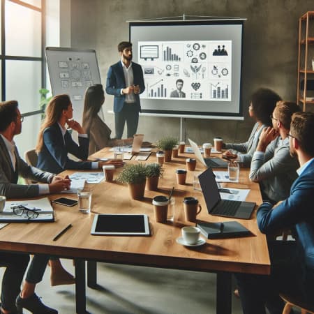 Inversores analizando una presentación de startup