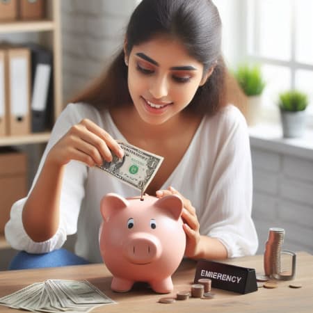 Persona colocando dinero en una alcancía de emergencia