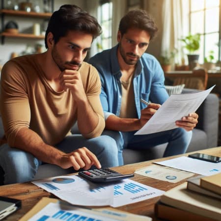 Persona revisando un presupuesto con una calculadora y documentos